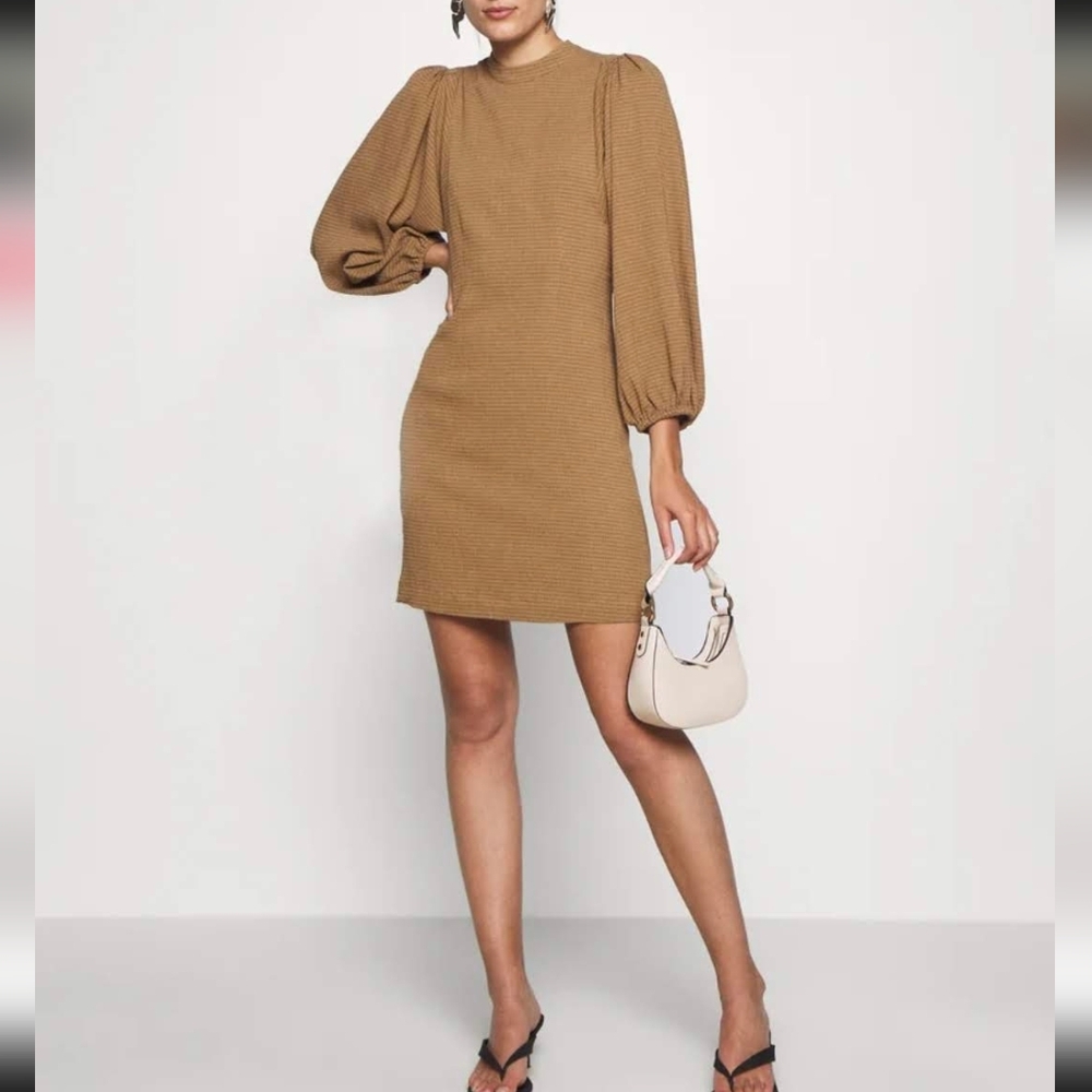 SAMSOE Brown Long Sleeve Puff Shoulder Dress - Picture 15 of 15